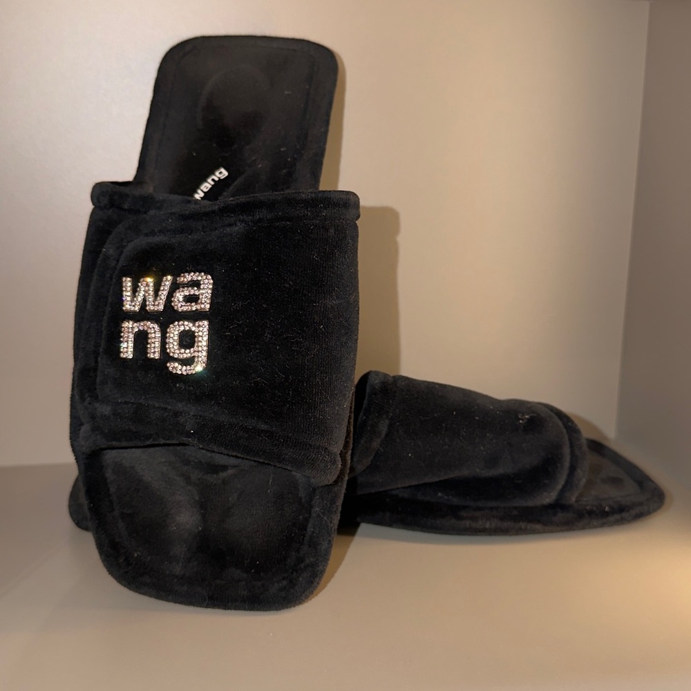 Alexander Wang Black Slippers with Lana Crystal Logo
